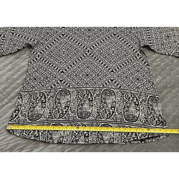 Lucky Brand Black & White Knit Shirt 2X Soft Boho 3/4 Sleeve Paisley Geometric - Picture 7 of 11